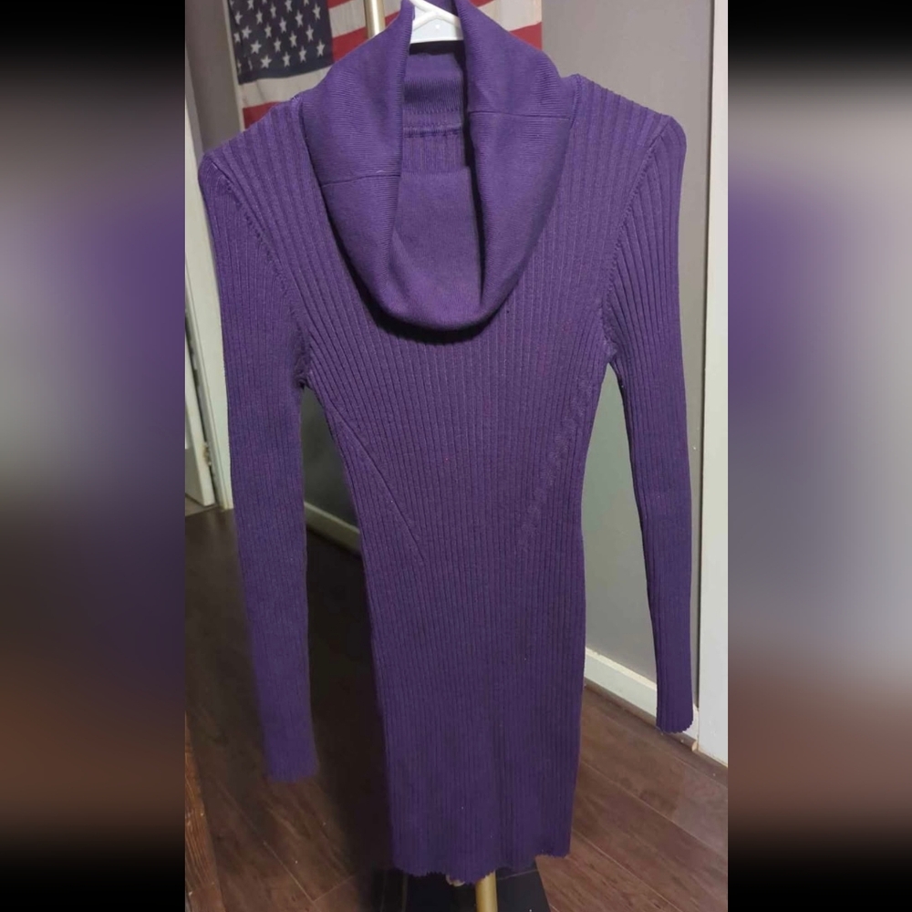 Purple Ribbed Knit Dress Size S - Picture 2 of 2
